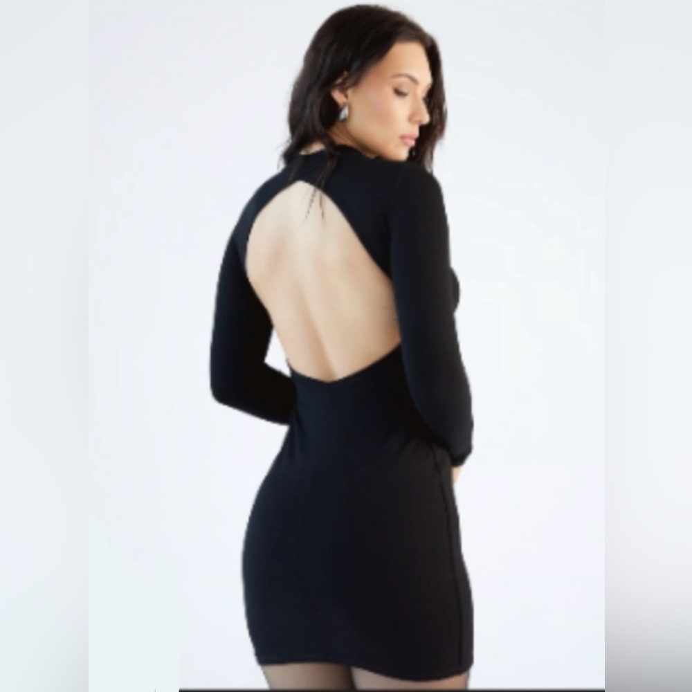 Klassy Network Black, Open Back, Long Sleeve Dress
